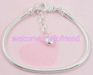 Silver Plated Lobster Clasp Snake Chain Charm Bracelets Fit European
