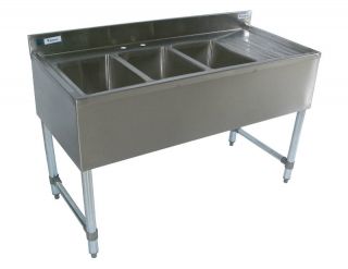  Commercial Kitchen 60 Underbar Sink 3 Compartment w/ Right Drainboard