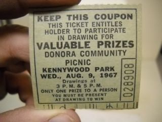 Kennywood Park Tickets Aug 9 1967 Donora Picnic Fun