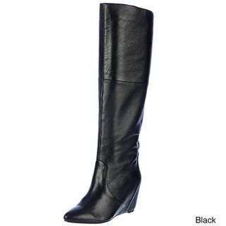 NIB Womens Report Waldron Black Leather Over the Knee Wedge Platform