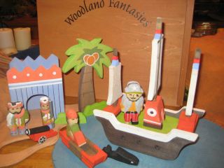 woodland fantasies waldorf style wooden pirate set ship in box playset