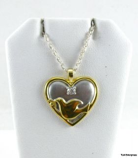 Dove Heart Pendant Sterling Silver Necklace Vintage