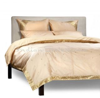 Golden Sari Duvet Cover Set with Pillow Cover Euro Sham