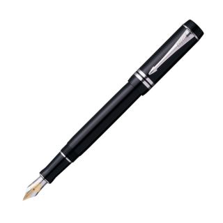 Parker Duofold International Fountain Pen, Black, Palladium Trim, 18k