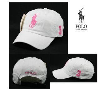Polo Baseball Cap Golf Tennis Outdoor Casual White with Pink Big Logo
