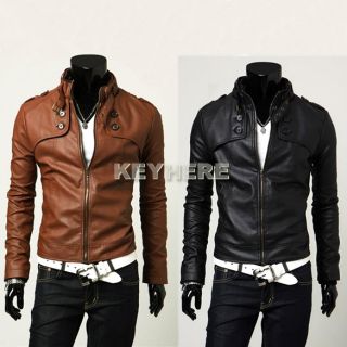 New Men Designed PU Leather Slim Top Jacket Sexy Short Fit Coat
