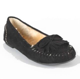 Women Soda Parry Black Flat Moccasins with Fur Lining