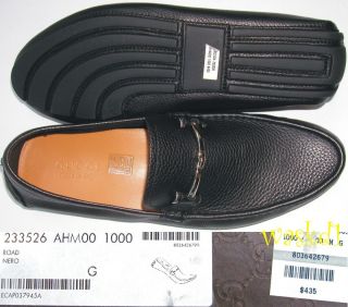  Black Pebble Leather Horsebit Driving Moccasin Shoes Authentc