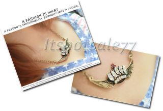 Cute Retro Rhinestone Crown Eagle Wings Chain Necklace