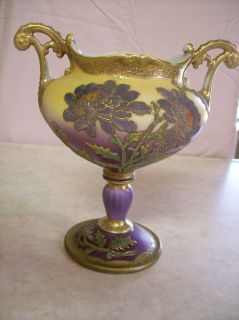 Nippon Bolted Coralene Vase Beautiful Purples and Yellows