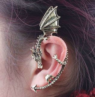  Antique Silver Bronze Clip Earrings Ear Cuff Dragon Earring