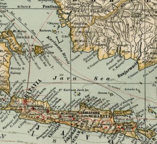 East India Islands Map Authentic 1897 Dated Cities Ports Sea Routes