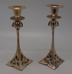 Pair of Silver Candlesticks 8 Arts Crafts Movement