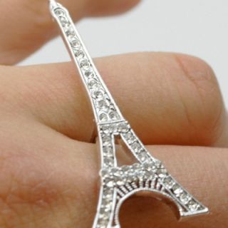 Eiffel Tower Two 2 Double Finger Ring Silver Color