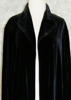 Chicos Long Black Stretch Velvet Duster Jacket Coat 3 L XL Open Front
