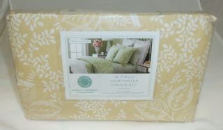  Stewart Stenciled Leaves 3 Piece Full/Queen Duvet Cover Set Flax NEW