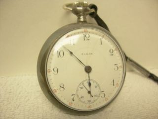 Antique Old Elgin NatL Pocket Watch 17 Jewels Sterling Case Porcelain