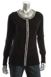 Elie Tahari Findley Black Cashmere Embellished Snap Front Cardigan
