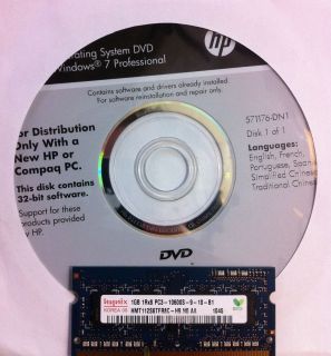HP Windows 7 Professional 32 Bit DVD PC Laptop 1GB RAM