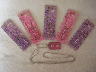 Personalised Pink Dog Tag Necklace Keyring Names A to F