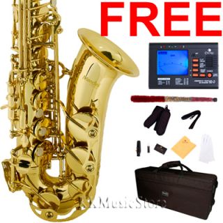 Mendini EB Alto Saxophone Sax Gold Lacquer 11 Reeds Tuner Case Carekit