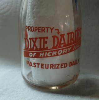 Dixie Dairies Half Pint Milk Bottle Orange Letters
