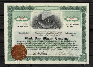  Pine Mining Co. Stock Certificate ELK CITY IDAHO Gold & Silver Mine