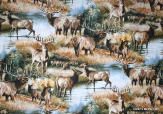 Wildlife Elk Deer Country River Stream Herd Cabin Curtain Valance New