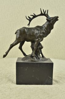 Signed Original Male Elk Mountain Deer Caribou Hunter Decor Bronze