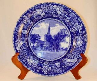 Transfer Blue Plate Elm Cambridge 1775 Washington Commd