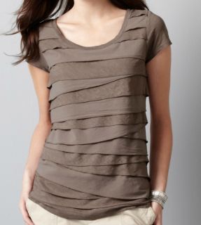 Ann Taylor Loft Mixed Knit Woven Short Sleeve Tee Size s Taupe