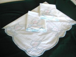 Sunbonnet Girls Sheet Pillowcases Embroidery Crochet Vintage
