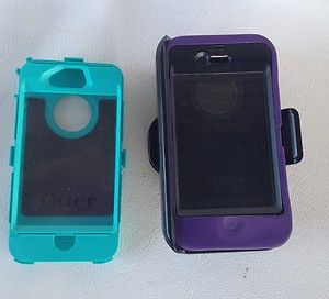 TWO full case cover OTTER BOX with BELT CLIP Iphone 4 4s Purple, Black