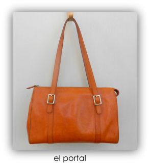 El Portal Cognac Leather Satchel Doctor Bag Shoulder Bag Purse Large