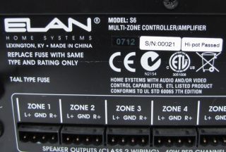 Elan S6 Integrated Multi Room 12 Channel Preamp Controller Power