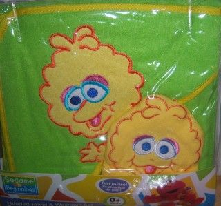 New Sesame Street Hooded Towel with Wash Mitt Elmo Cookie Monster Big