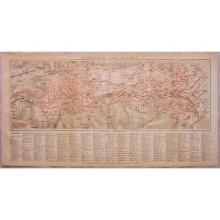 Elberfeld Barmen Germany Antique Map 1892