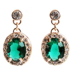 Emerald Use Swarovski Crystal Gold GP Wedding Bridal Stud Dangle