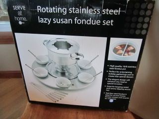 SERVE AT HOME Rotating Stainless Steel Lazy Susan Fondue Set NEW