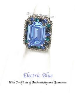 Electric Blue Sorrelli Square Ring Swarovski Crystals