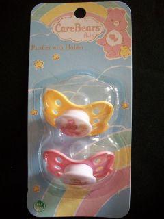 Set Of Two Care Bears Baby Pacifiers With Holder BPA Free BRAND NEW IN