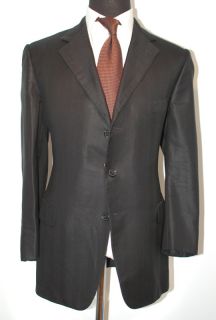 Ermenegildo Zegna Mens Black Wool Silk Self Stripe Jacket Sport Coat