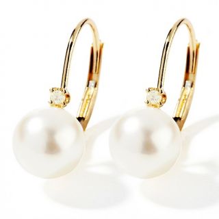 14K Gold Cultured Freshwater Pearl and Diamond Earrings
