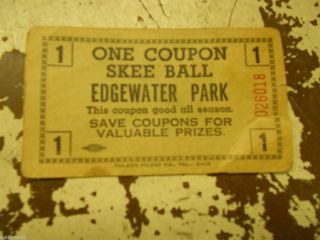 EDGEWATER PARK DETROIT Skee Ball Coupon 026018 AMUSEMENT PARK