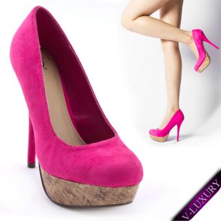 WOMENS SHOES SEXY FUCHSIA PINK FAUX SUEDE PLATFORM HIGH HEEL PUMP SIZE