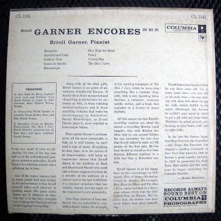 Erroll Garner Encores in Hi Fi 12 LP 6 Eye CL 114 Jazz