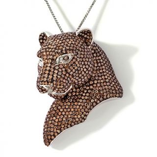  Champagne Diamond Panther Pendant with 18 Sterling Sil