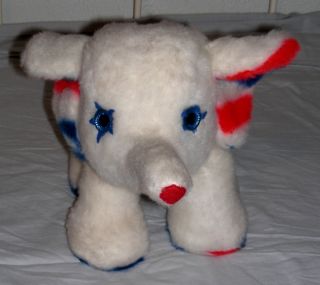 Vintage Rushton Stuffed Plush Elephant Political Red White Blue