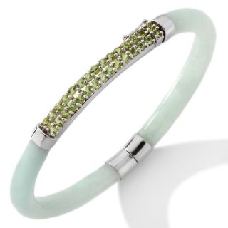 Sterling Silver Green Jade and Peridot Hinged Bangle Bracelet