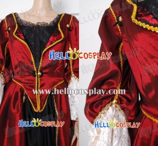 Pirates of The Caribbean Costume Elizabeth Swann Red Dress Coat Satin